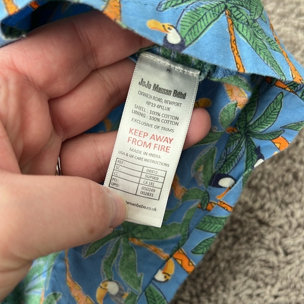 Jojo Maman Bebe Palm Toucan Blue Toddler Dress - Picture 5 of 7
